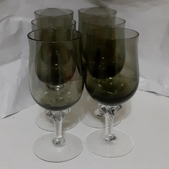 FINAL lvg 8/15 Fostoria or Libby stemware wine goblet smoked glass Elegance 1977 - Picture 4 of 6